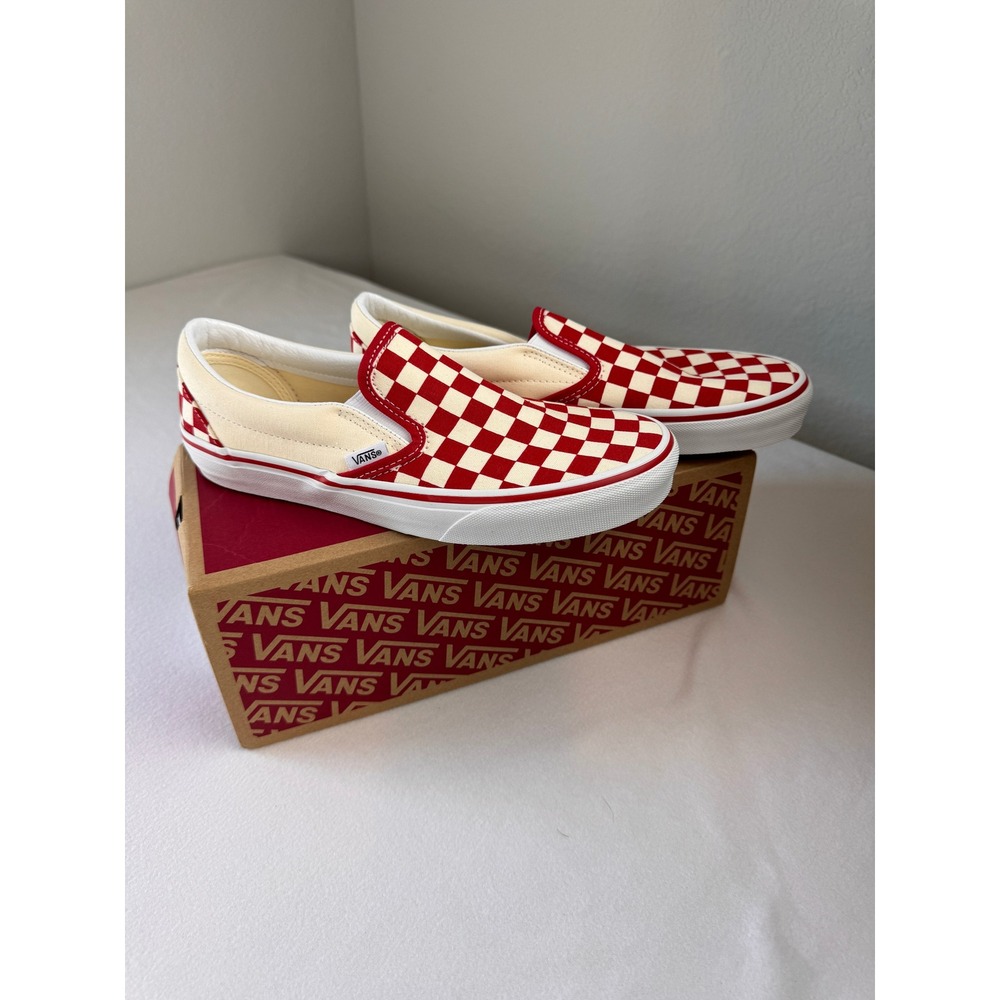 Vans Classic Checkerboard Slip-On Red White Canvas Sneakers Women's 8.5 Men's 7